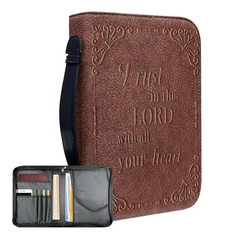 Vintage PU Leather Bible Cover – Protective Carrying Case with Handle