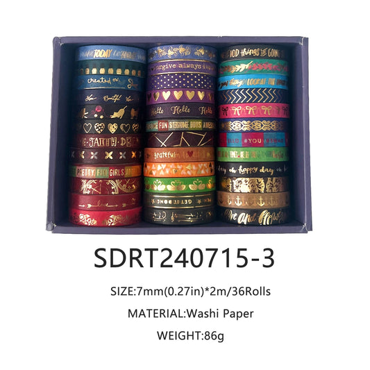 36rolls Slim golden foiled Washi Tapes Set 7mm (4 Options)