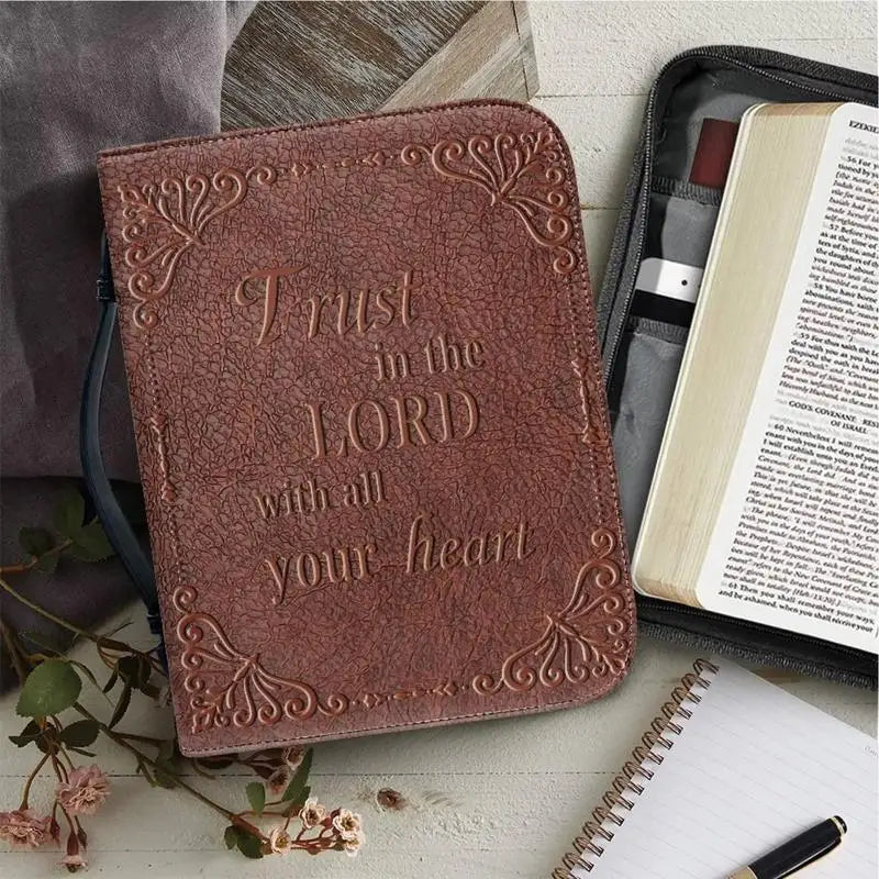 Vintage PU Leather Bible Cover – Protective Carrying Case with Handle
