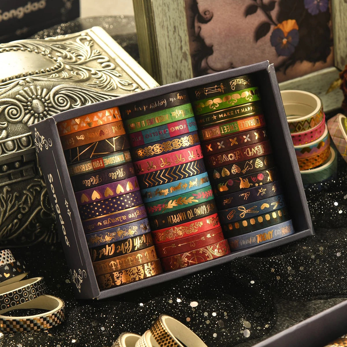 36rolls Slim golden foiled Washi Tapes Set 7mm (4 Options)