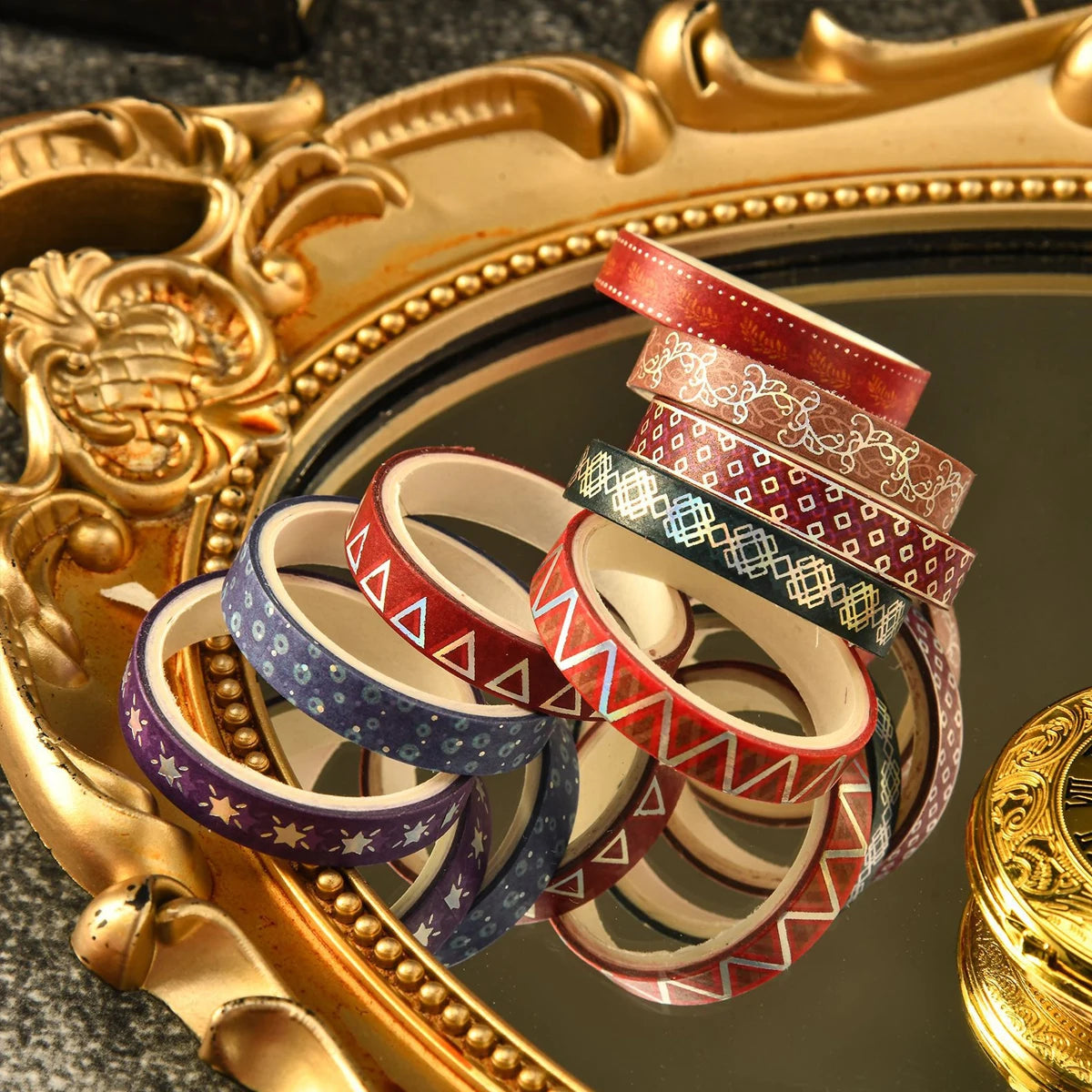 36rolls Slim golden foiled Washi Tapes Set 7mm (4 Options)