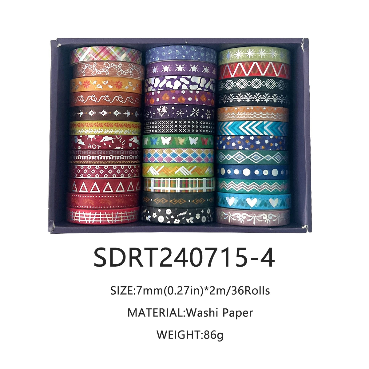 36rolls Slim golden foiled Washi Tapes Set 7mm (4 Options)