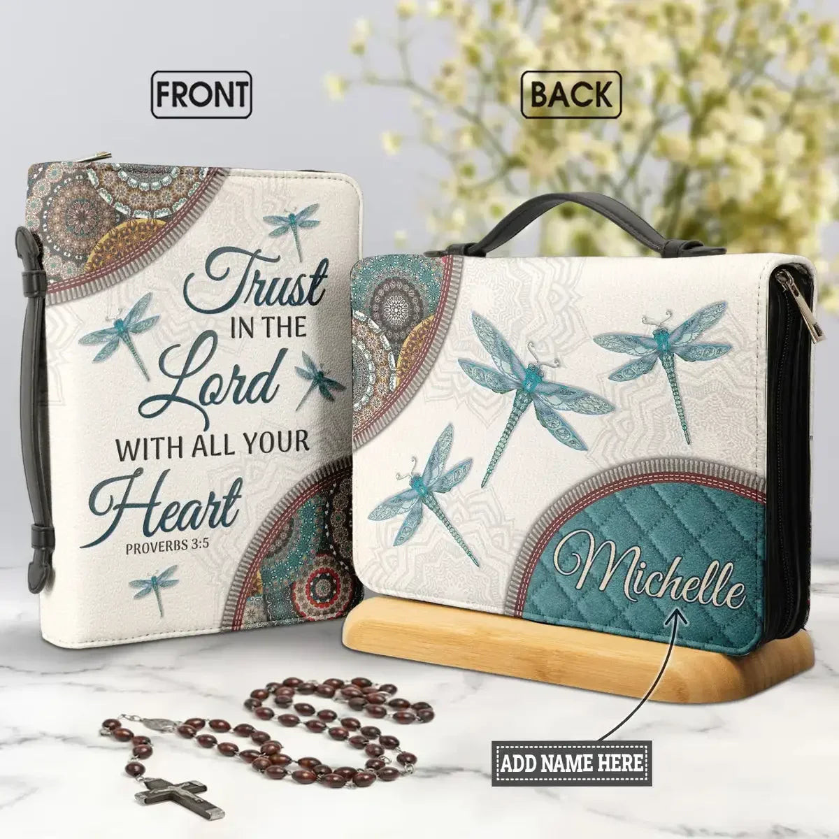 Bible Verse PU Leather Cover – Lightweight Carrying Case with Dragonfly Design