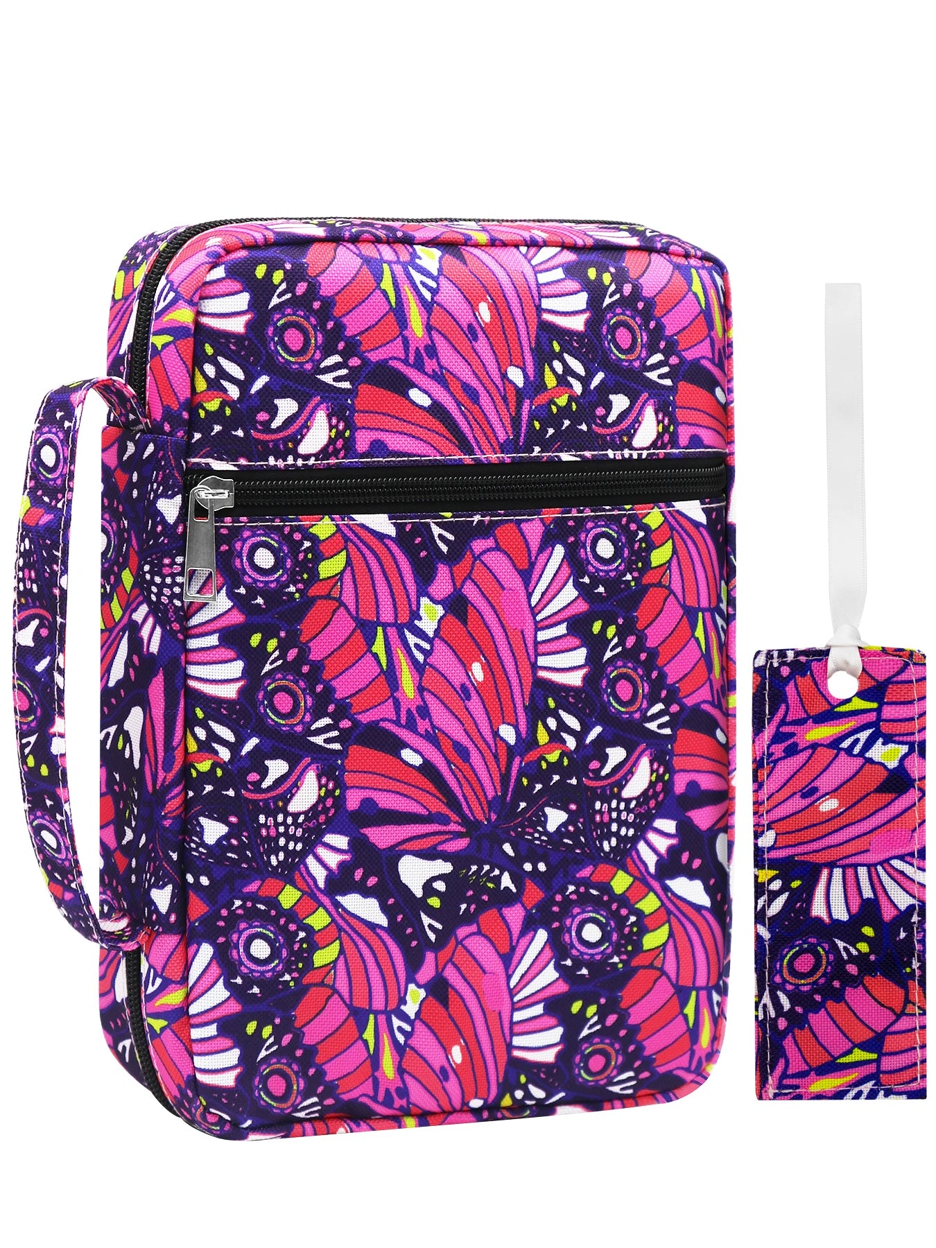 Zippered Travel Bible Cover Hot Pink & Purple Abstract Design