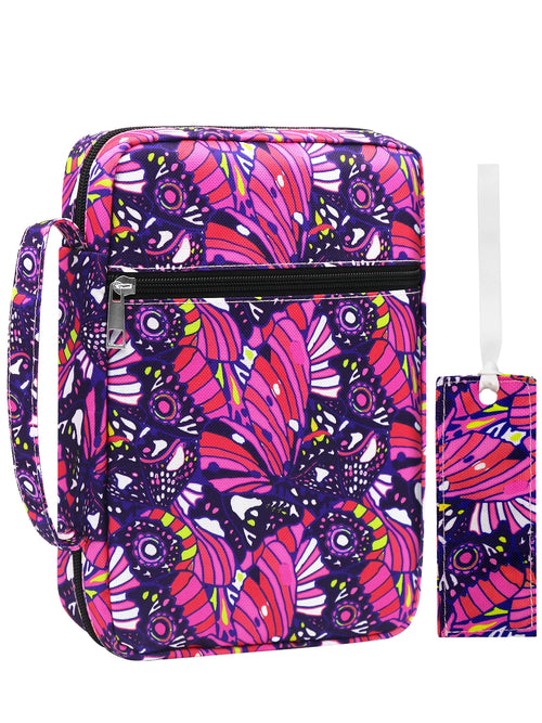 Zippered Travel Bible Cover Hot Pink & Purple Abstract Design