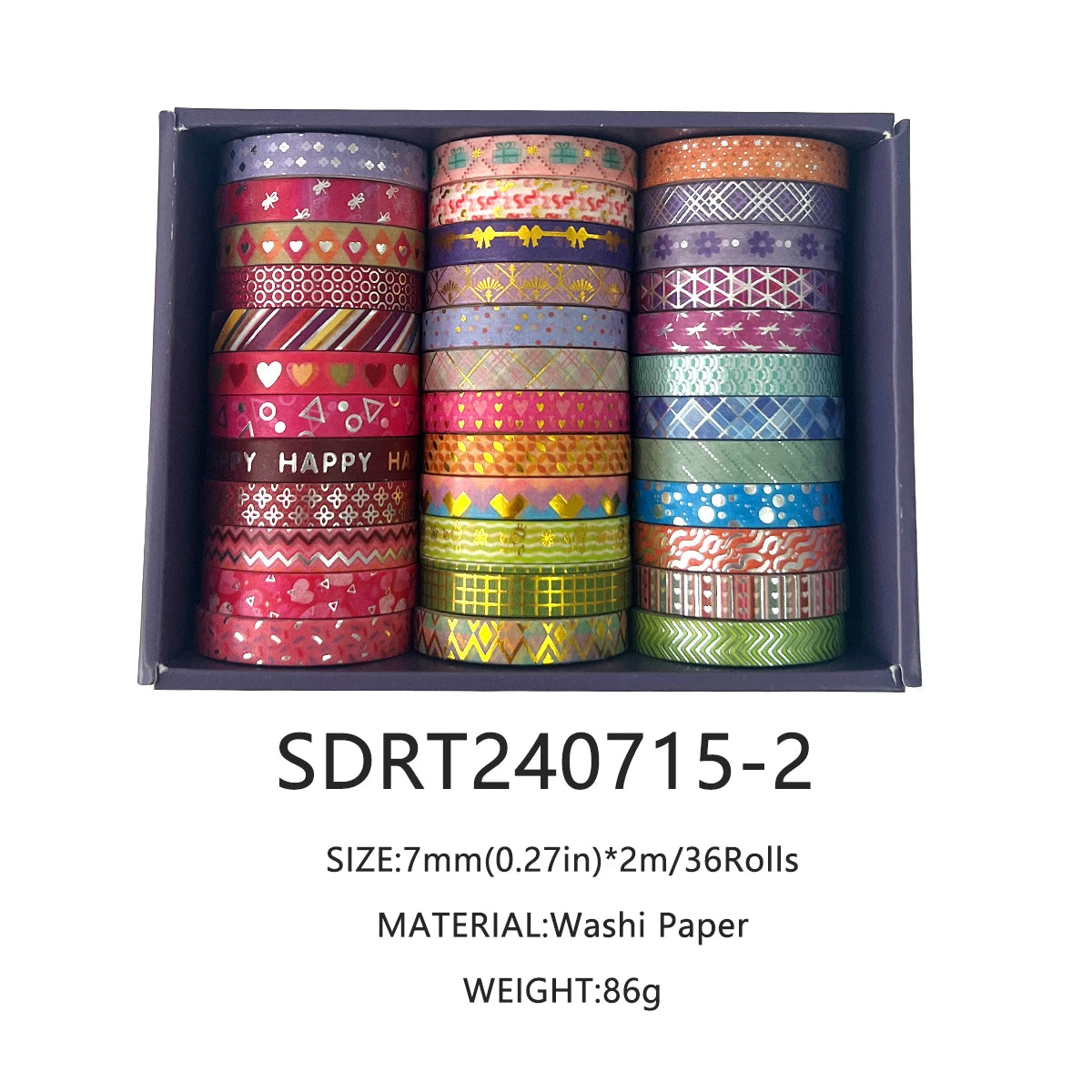 36rolls Slim golden foiled Washi Tapes Set 7mm (4 Options)